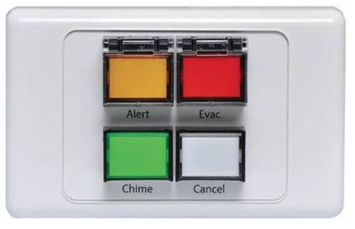 Picture of ALERT / EVAC / CHIME / CANCEL buttons on plate