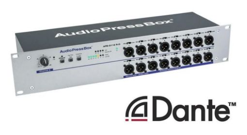 Picture of Active AudioPressBox and drive unit in rack, Dante